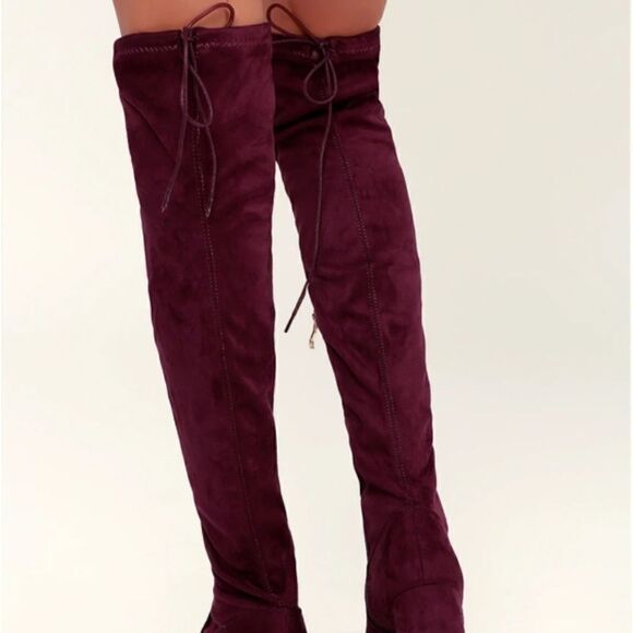 Lulu's Burgundy Suede Over-the-Knee Boots - Picture 4 of 8